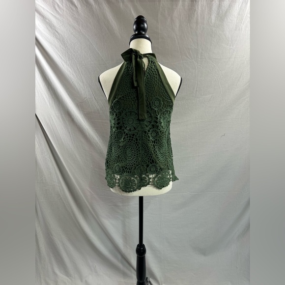 Green Guipure Lace Insert Halter Neck Top - Picture 8 of 8